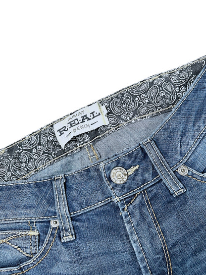 Vintage Embroidery Y2K Low Waist Bootcut / Flared Damenjeans (L)