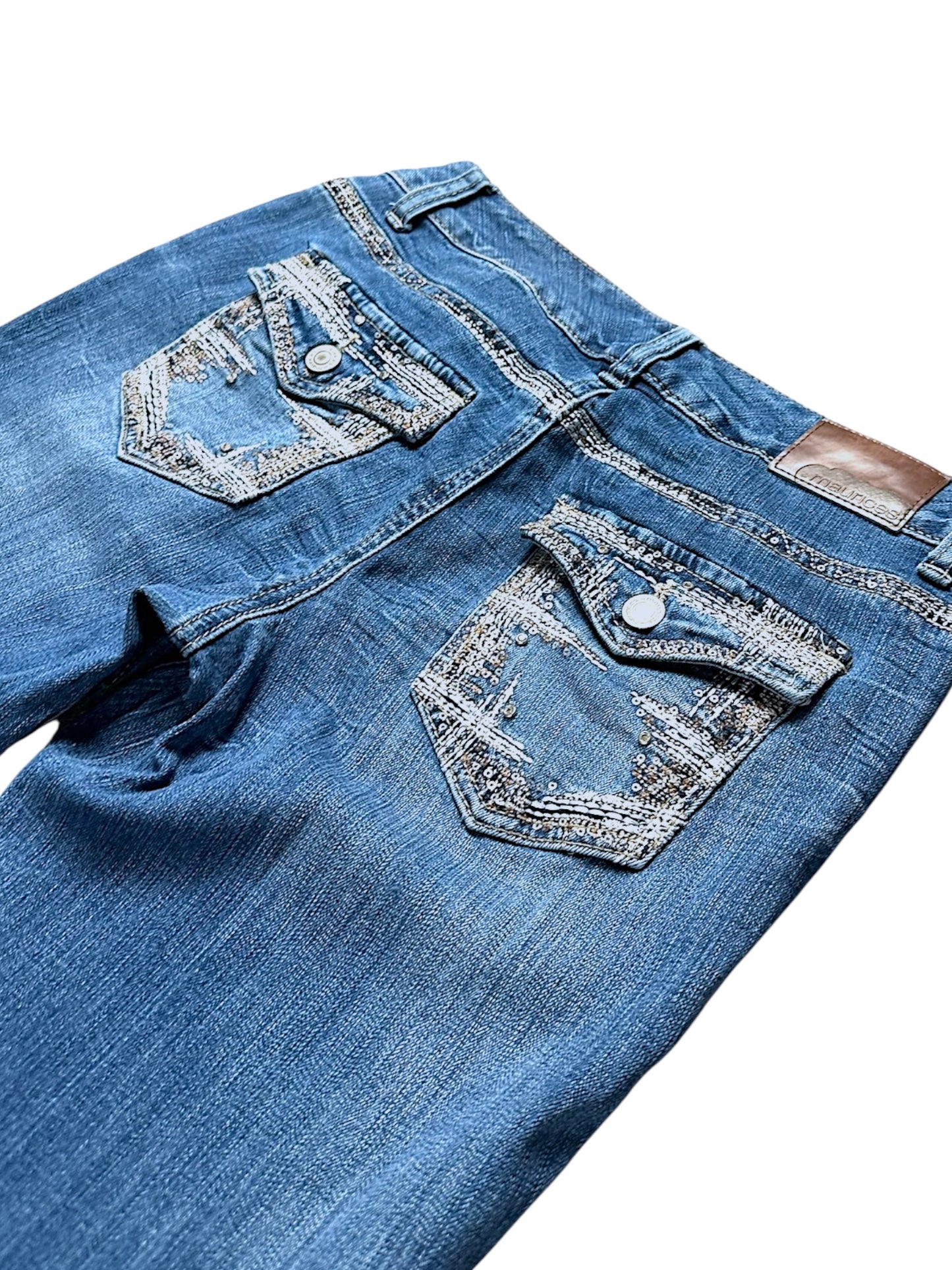 Vintage Embroidery Y2K Low Waist Bootcut / Flared Damenjeans (M)