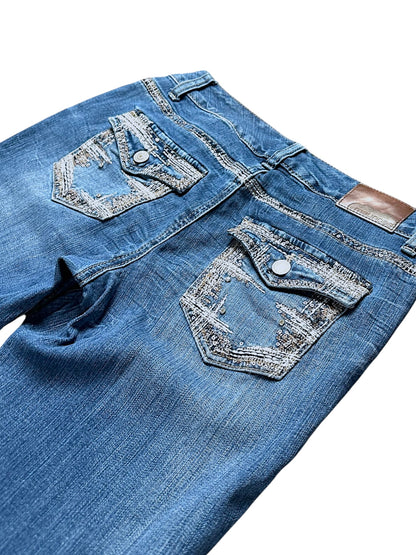 Vintage Embroidery Y2K Low Waist Bootcut / Flared Damenjeans (M)