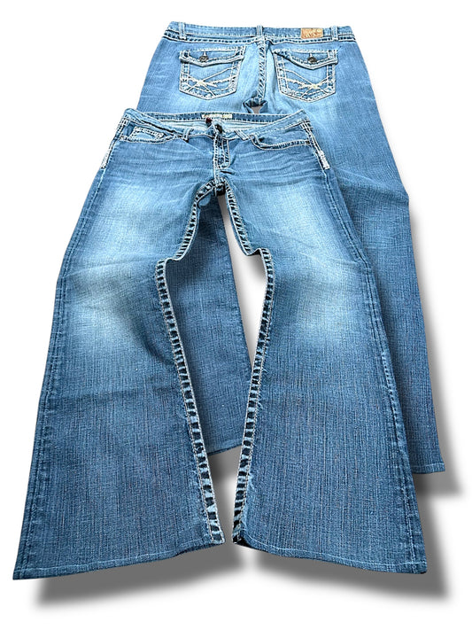 Vintage Embroidery Y2K Low Waist Flared Damenjeans (L)