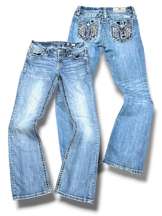 Vintage Miss Me Y2K Low Waist Bootcut Damenjeans (S)