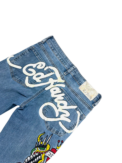 Vintage Ed Hardy Y2K Low Waist Flared Damenjeans (M)