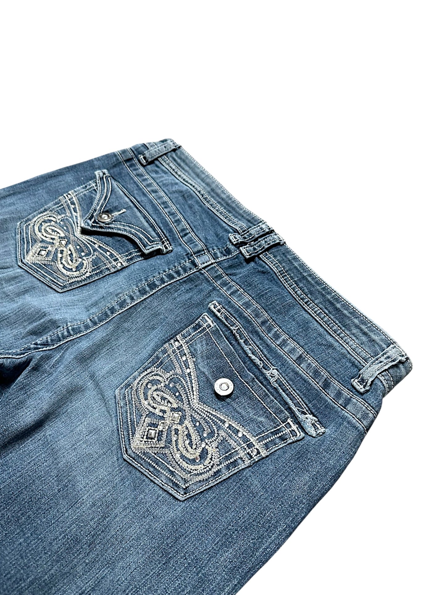Vintage Embroidery Y2K Low Waist Bootcut / Flared Damenjeans (M)