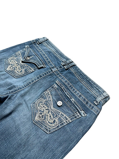 Vintage Embroidery Y2K Low Waist Bootcut / Flared Damenjeans (M)