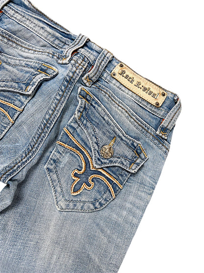 Vintage Rock Revival Y2K Low Waist Bootcut Damenjeans (S)