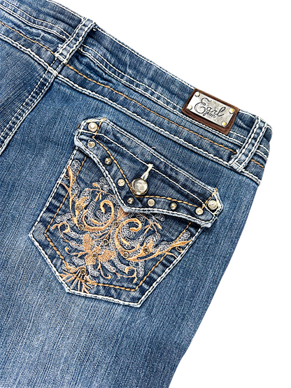 Vintage Embroidery Y2K Bootcut / Flared Damenjeans (M)