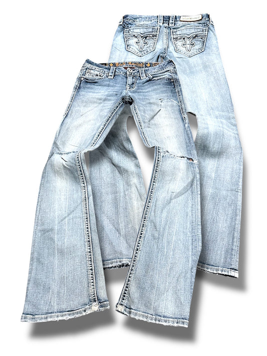 Vintage Rock Revival Y2K Low Waist Bootcut Damenjeans (S)