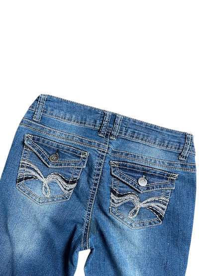 Vintage No Boundaries Y2K Low Waist Bootcut Damenjeans (M)