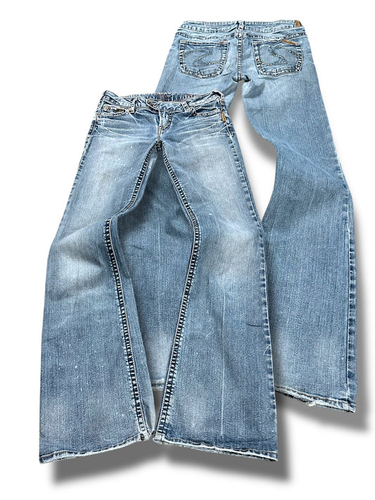 Vintage Silver Y2K Low Waist Bootcut / Flared Damenjeans (L)