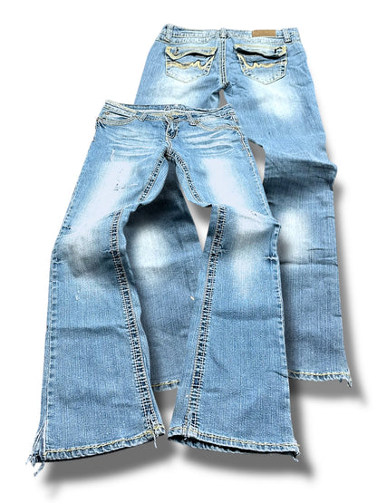 Vintage Broderi Y2K Lav Talje Bootcut / Flared Damejeans (M)