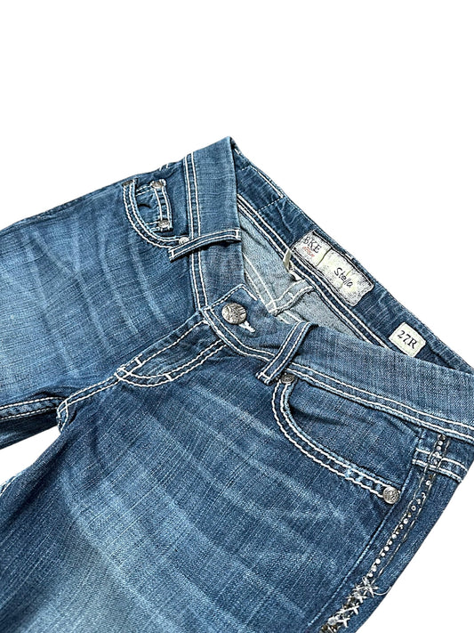 Vintage Embroidery Y2K Low Waist Bootcut / Flared Damenjeans (M)