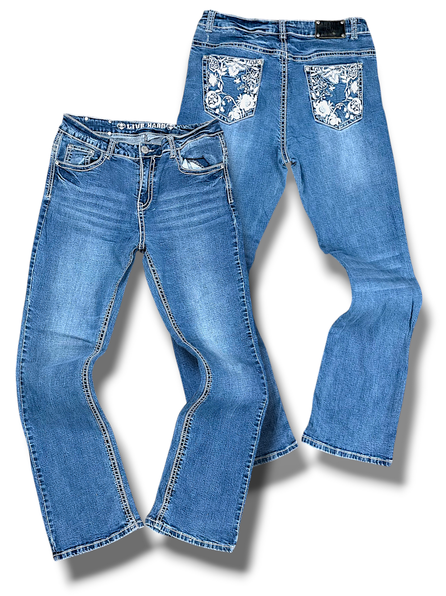 Vintage Embroidery Y2K Bootcut Damenjeans (L)