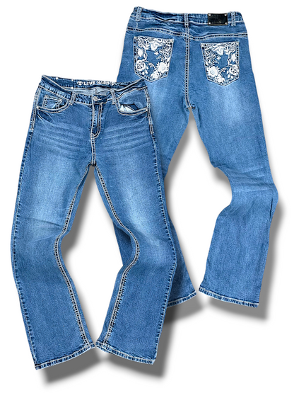 Vintage Embroidery Y2K Bootcut Damenjeans (L)