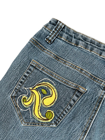 Vintage Embroidery Y2K Low Waist Bootcut / Flared Damenjeans (M)