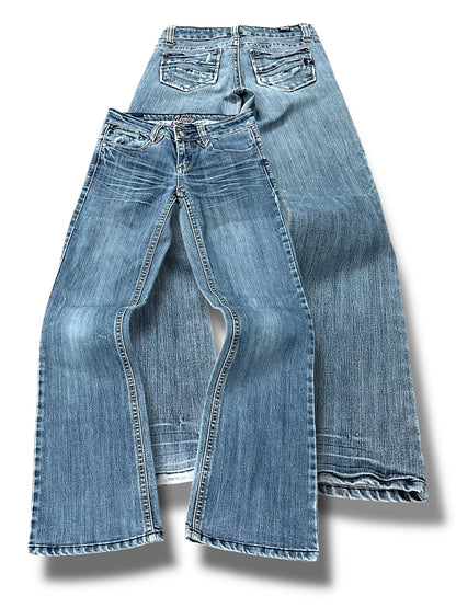 Vintage Embroidery Y2K Low Waist Bootcut / Flared Damenjeans (S)