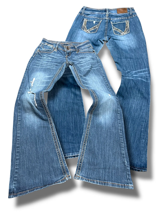 Vintage Embroidery Y2K Low Waist Bootcut / Flared Damenjeans (S)