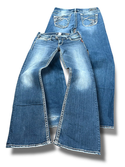 Vintage Silver Y2K Low Waist Bootcut / Flared Damenjeans (M)