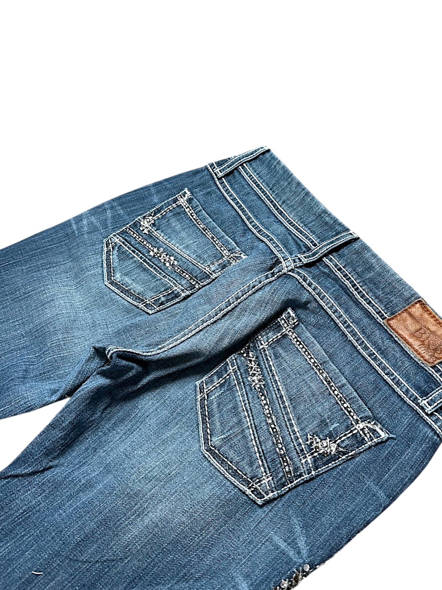 Vintage Embroidery Y2K Low Waist Bootcut / Flared Damenjeans (M)
