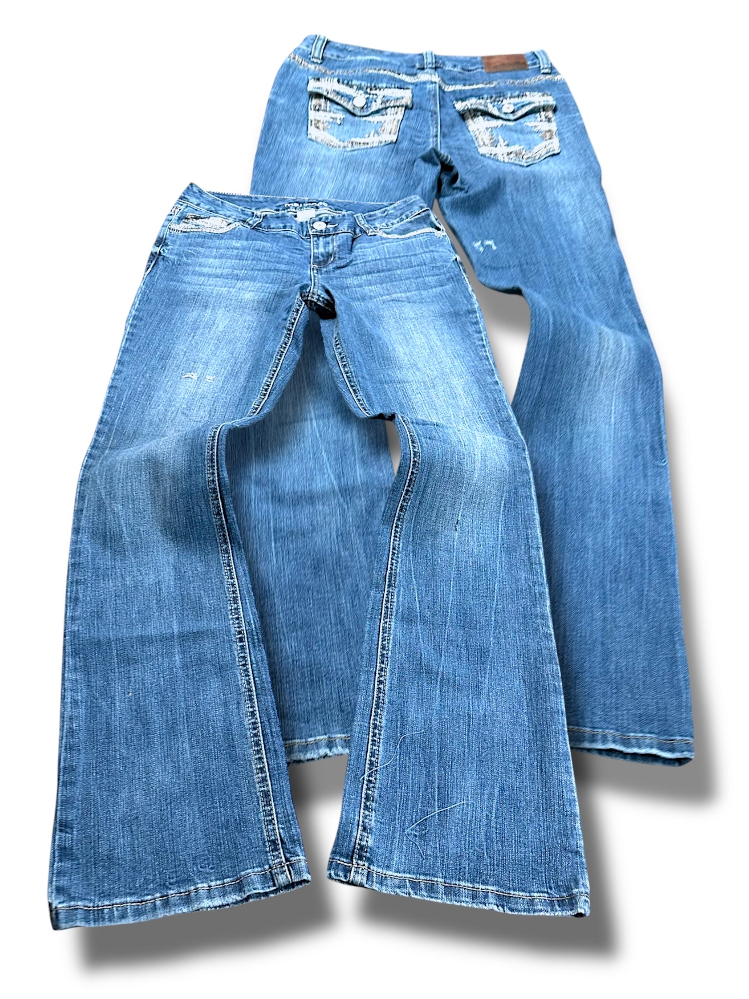 Vintage Embroidery Y2K Low Waist Bootcut / Flared Damenjeans (M)