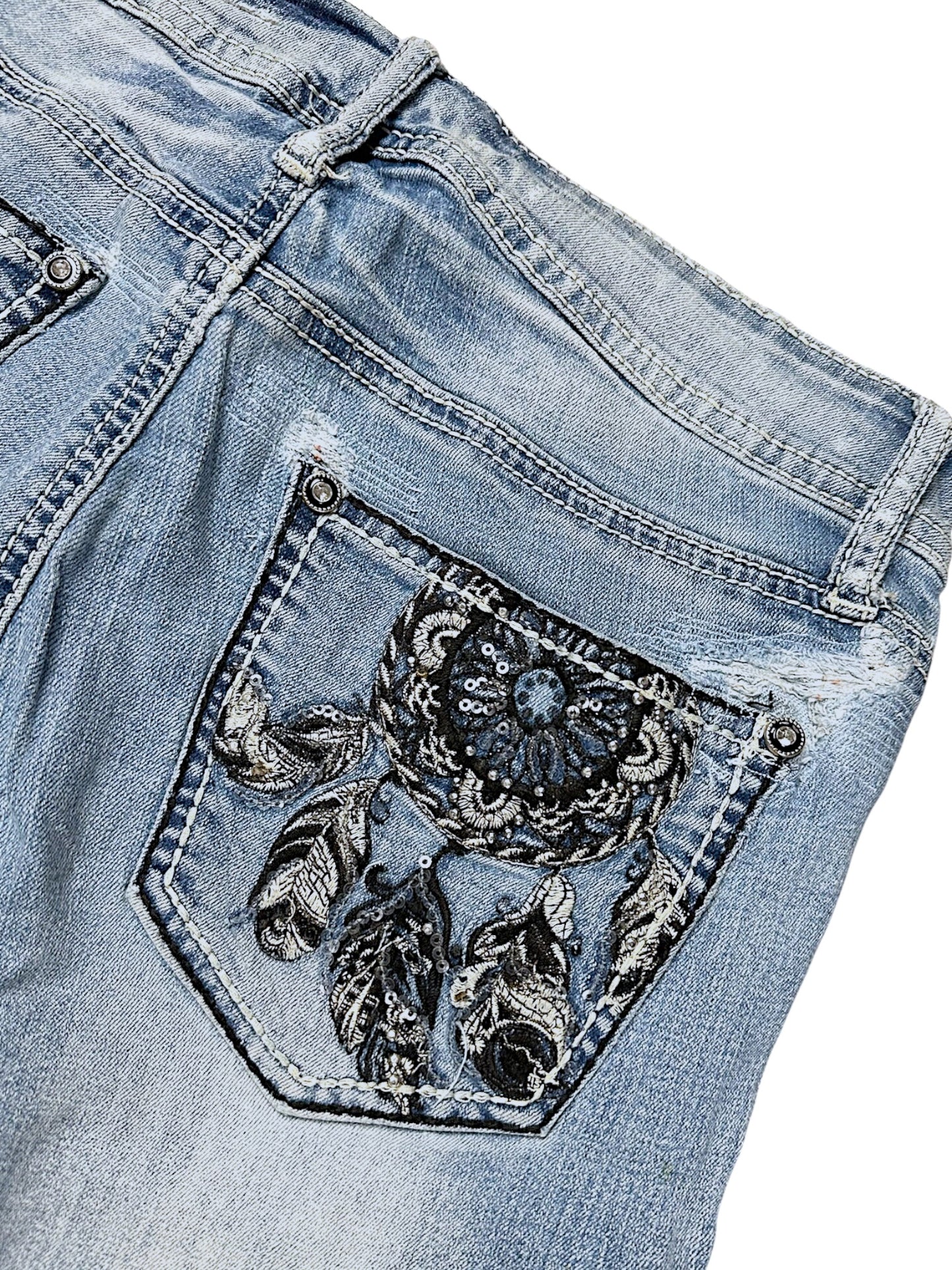 Vintage Hydraulic Embroidery Y2K Low Waist Bootcut Damenjeans (S)
