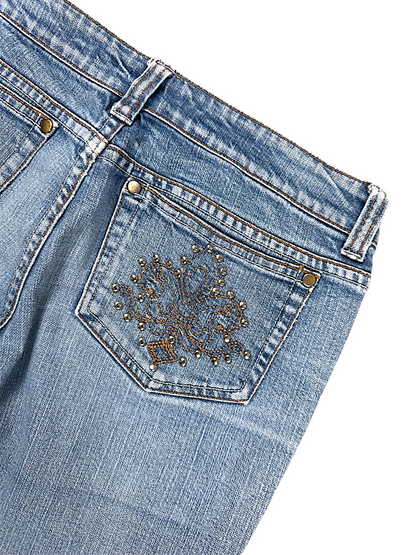 Vintage Embroidery Y2K Low Waist Bootcut / Flared Damenjeans (S)