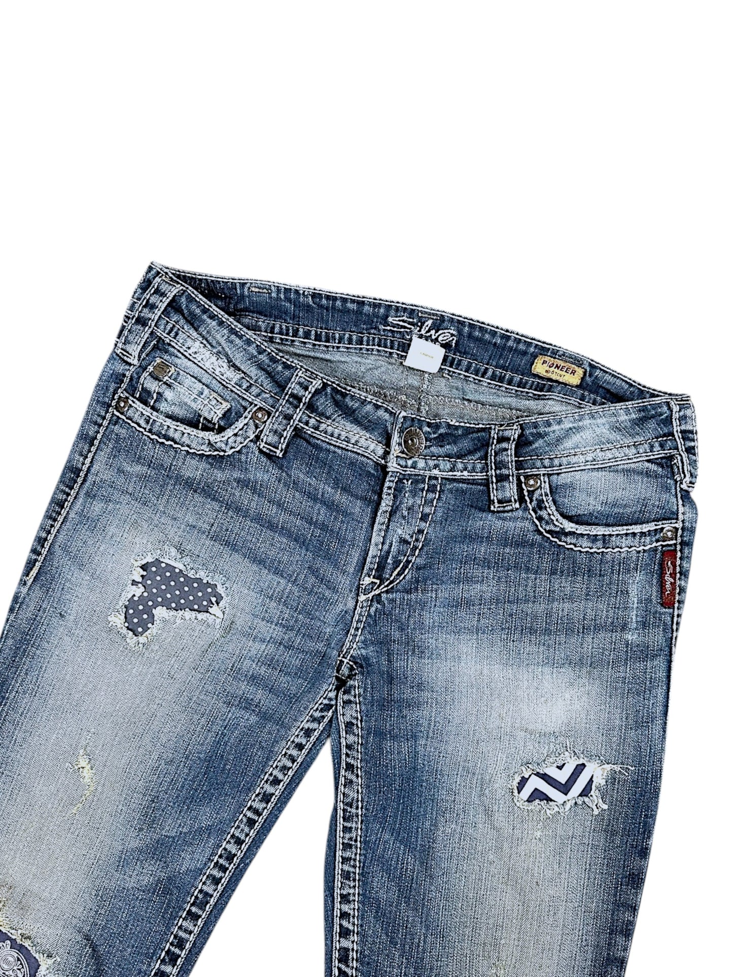 Vintage Y2K Silver Low Waist Bootcut Damenjeans (M)