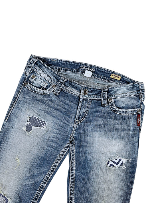 Vintage Y2K Silver Low Waist Bootcut Damenjeans (M)