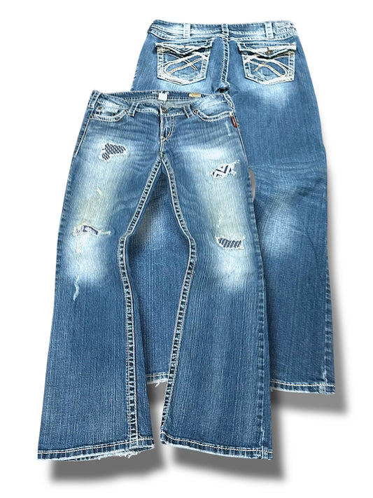 Vintage Y2K Silver Low Waist Bootcut Damenjeans (M)