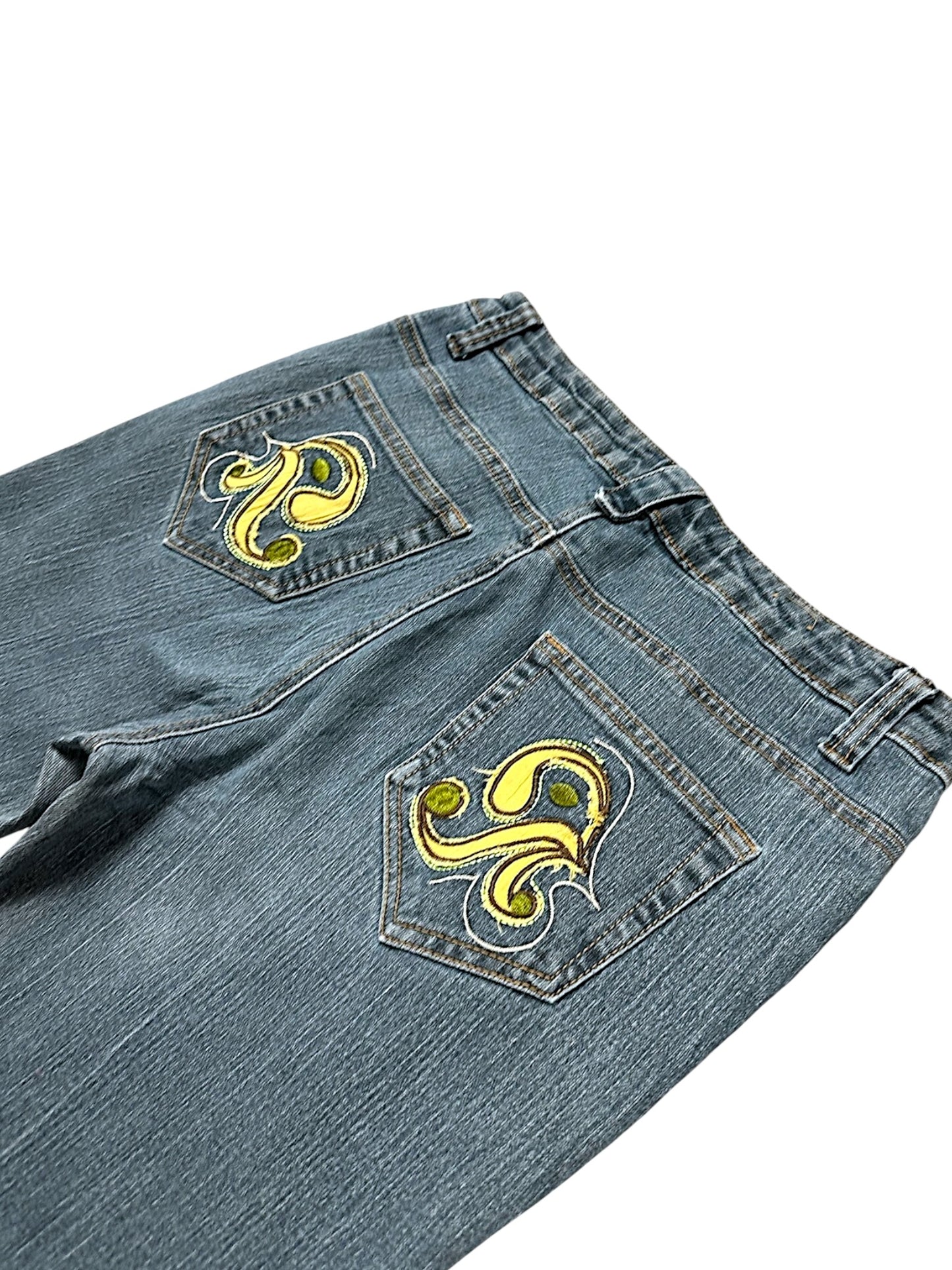 Vintage Embroidery Y2K Low Waist Bootcut / Flared Damenjeans (M)