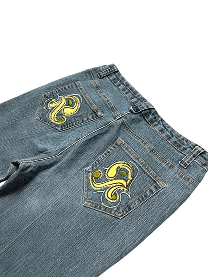 Vintage Embroidery Y2K Low Waist Bootcut / Flared Damenjeans (M)
