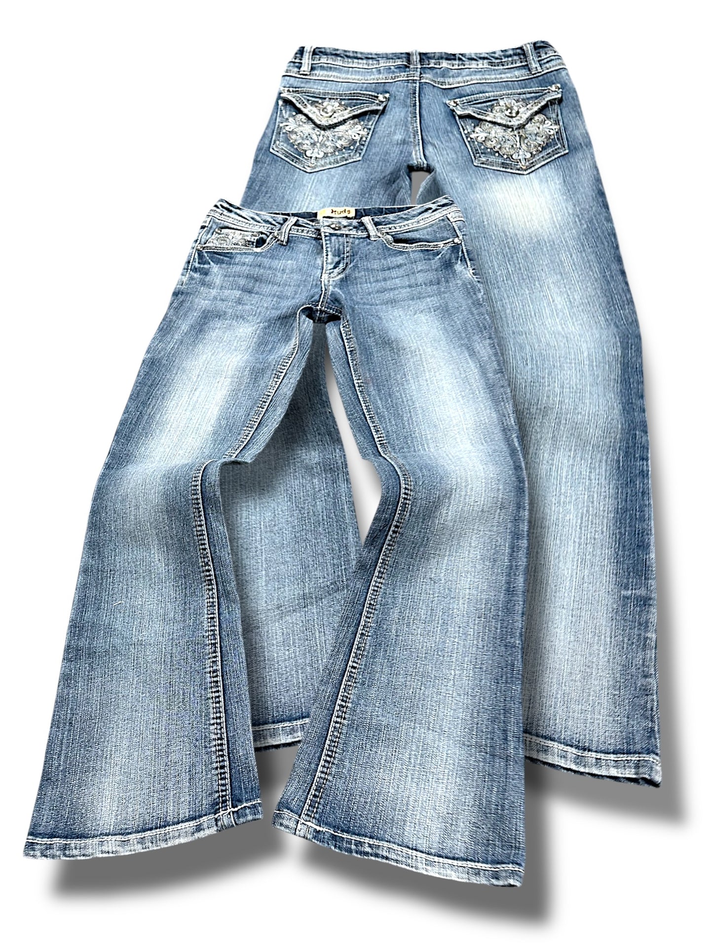 Vintage Embroidery Y2K Low Waist Bootcut / Flared Damenjeans (XS)