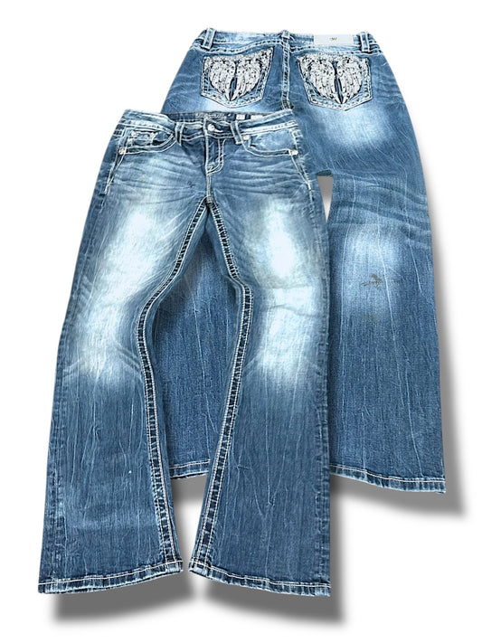 Vintage Miss Me Y2K Low Waist Bootcut Damenjeans (S)