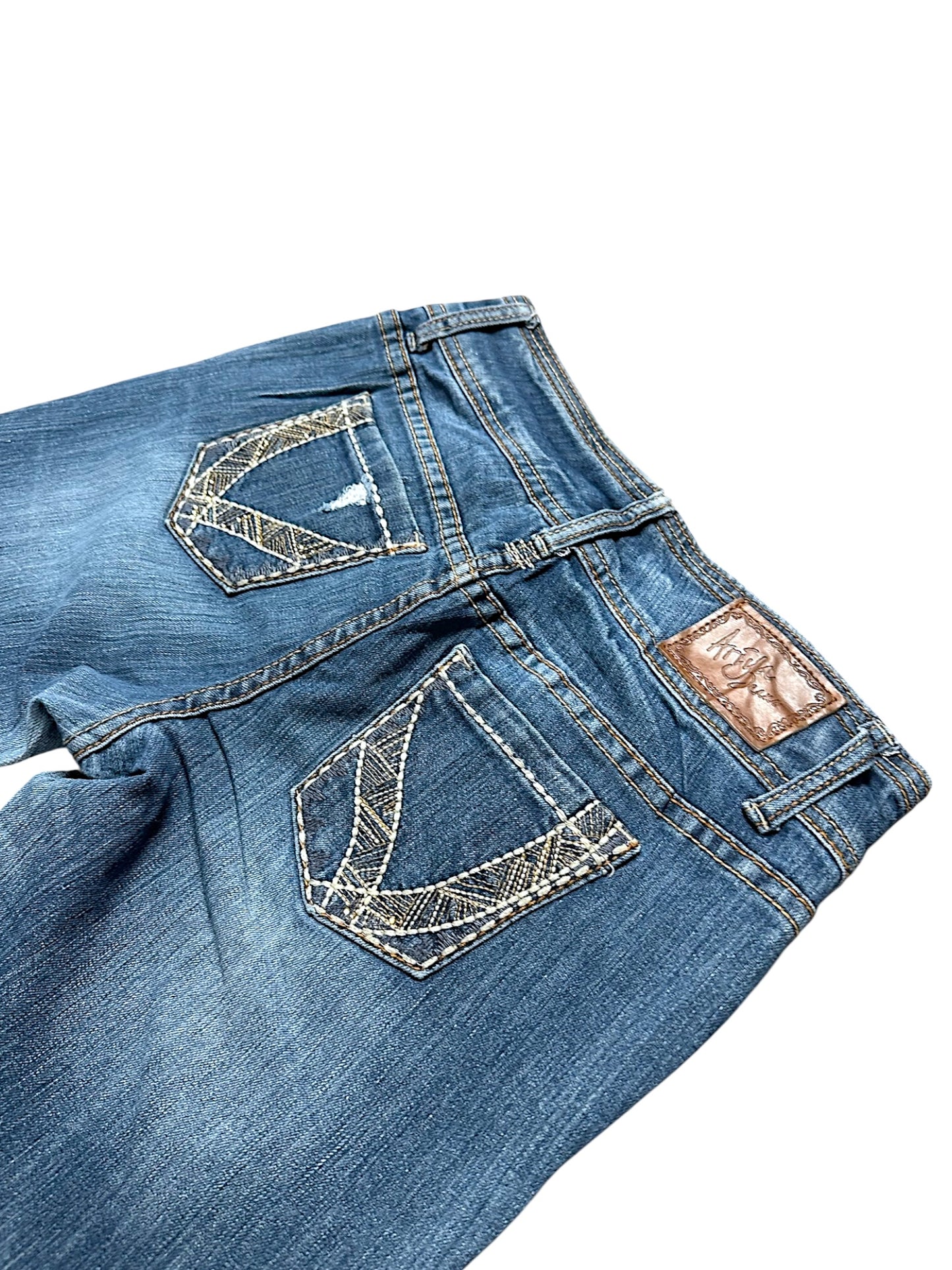 Vintage Embroidery Y2K Low Waist Bootcut / Flared Damenjeans (S)