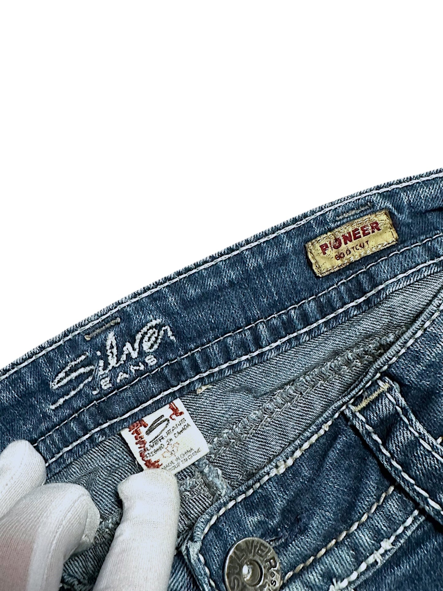 Vintage Y2K Silver Low Waist Bootcut Damenjeans (M)