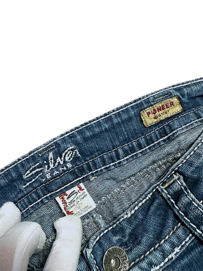 Vintage Y2K Silver Low Waist Bootcut Damenjeans (M)