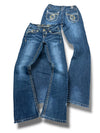 Vintage Embroidery Y2K Low Waist Bootcut / Flared Damenjeans (S)