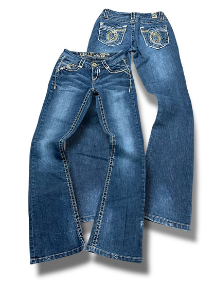 Vintage Embroidery Y2K Low Waist Bootcut / Flared Damenjeans (S)