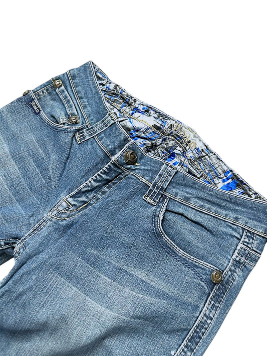 Vintage Embroidery Y2K Low Waist Bootcut / Flared Damenjeans (L)