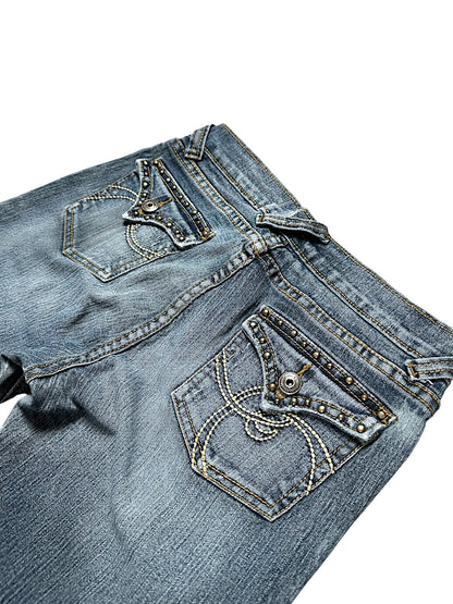Vintage Embroidery Y2K Low Waist Bootcut / Flared Damenjeans (XS)