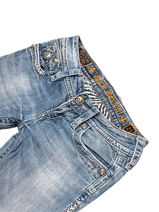 Vintage Rock Revival Y2K Low Waist Bootcut Damenjeans (S)