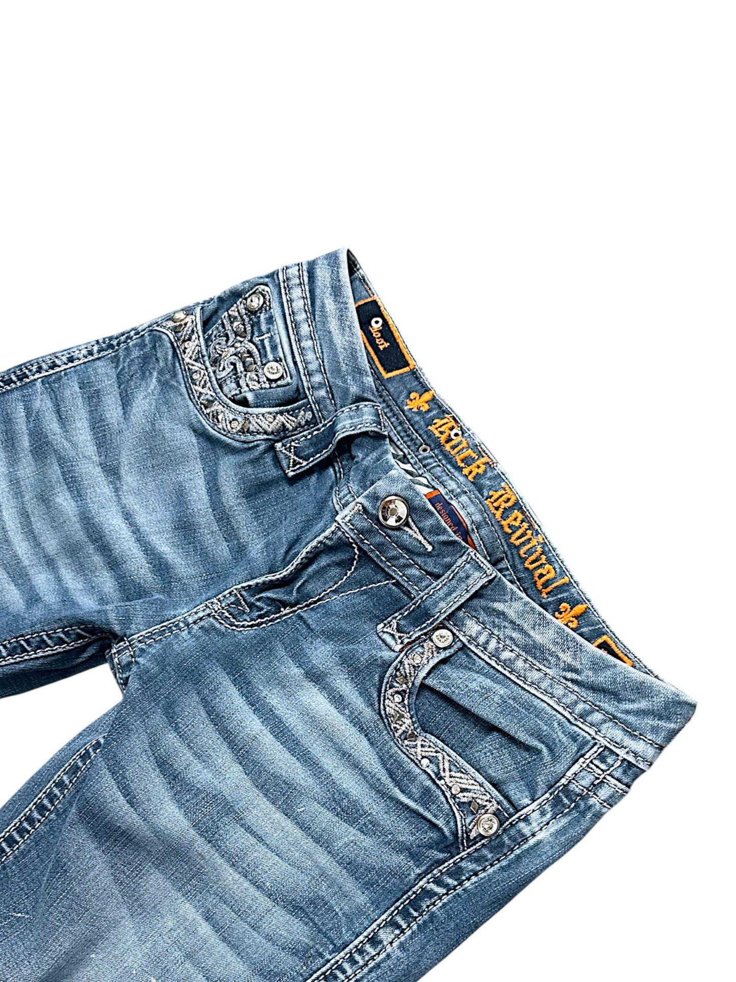 Vintage Rock Revival Y2K Low Waist Bootcut Damenjeans (S)