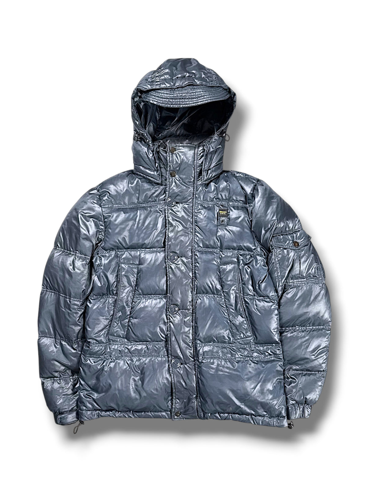 Vintage Blauer Y2K Pufferjacke (M) – Vorderansicht