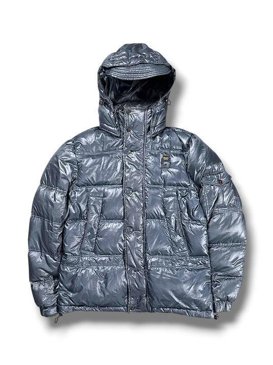 Vintage Blauer Y2K Pufferjacke (M) – Vorderansicht