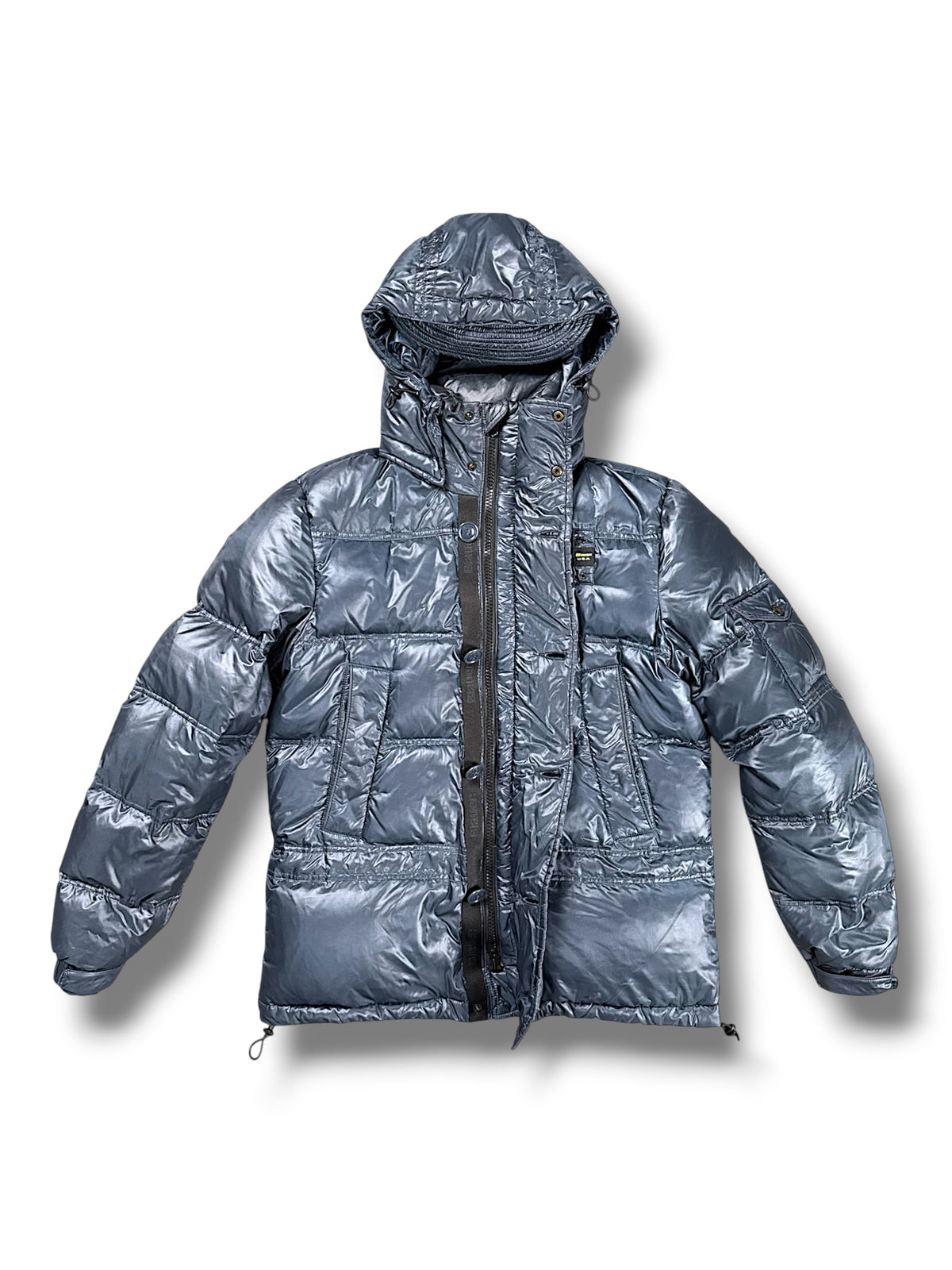 Vintage Blauer Y2K Pufferjacke (M) – Vorderansicht offen