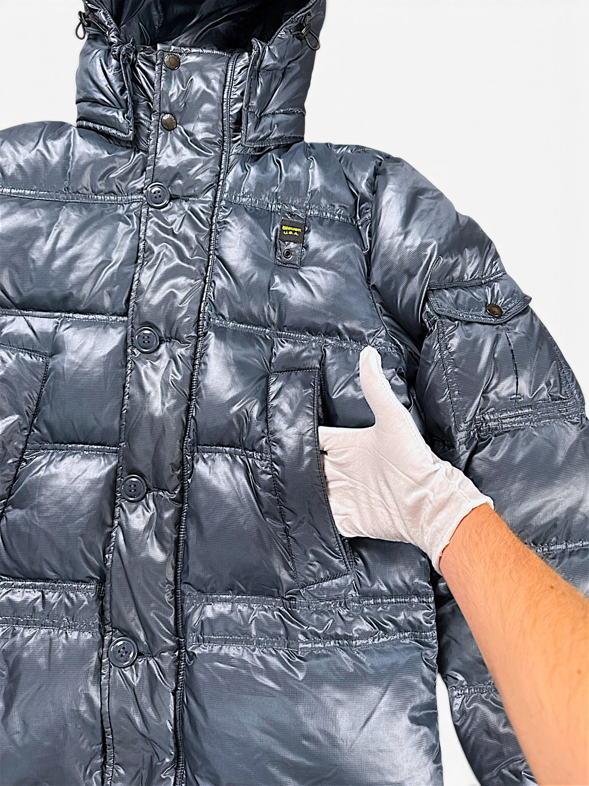 Vintage Blauer Y2K Pufferjacke (M) – Detailaufnahme 4