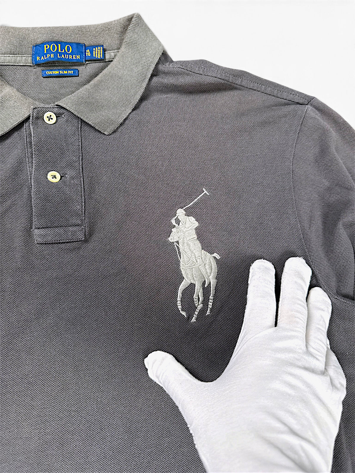 Vintage Ralph Lauren Big Pony Langarm-Polo (L) – Detailaufnahme 1