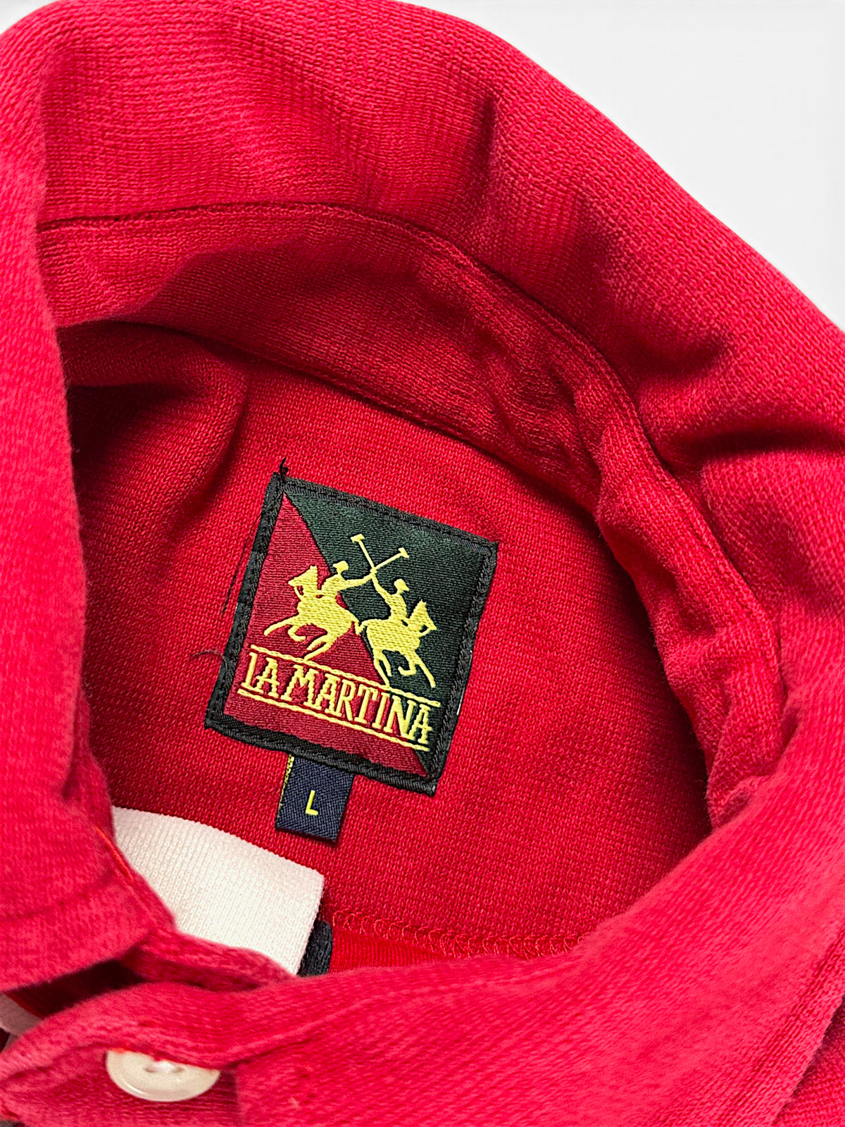 Vintage La Martina Langarm-Polo (M) – Detailaufnahme 2