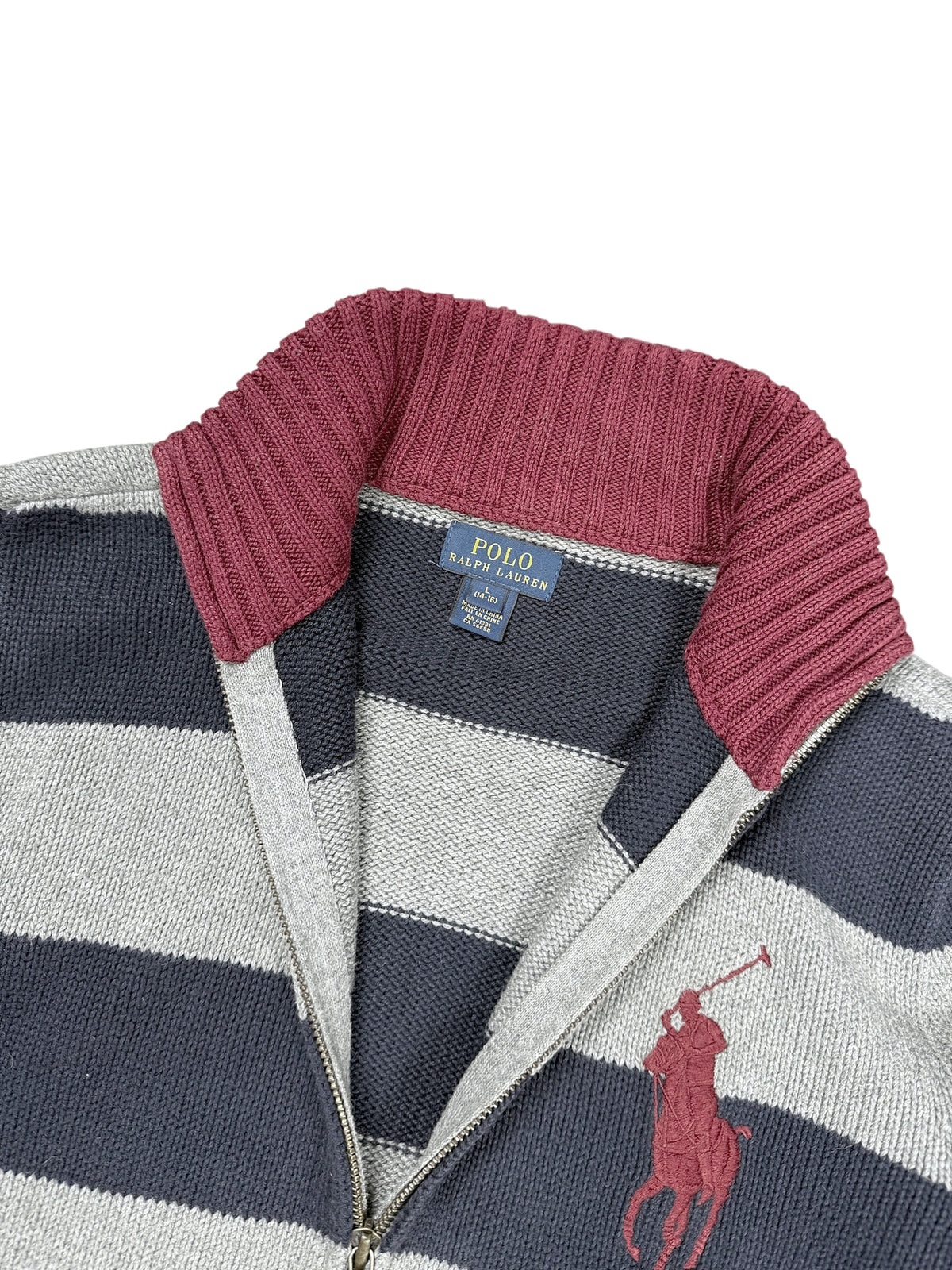 Vintage Ralph Lauren „Big Pony“ Pullover mit Kragen (M) – Detailaufnahme 4