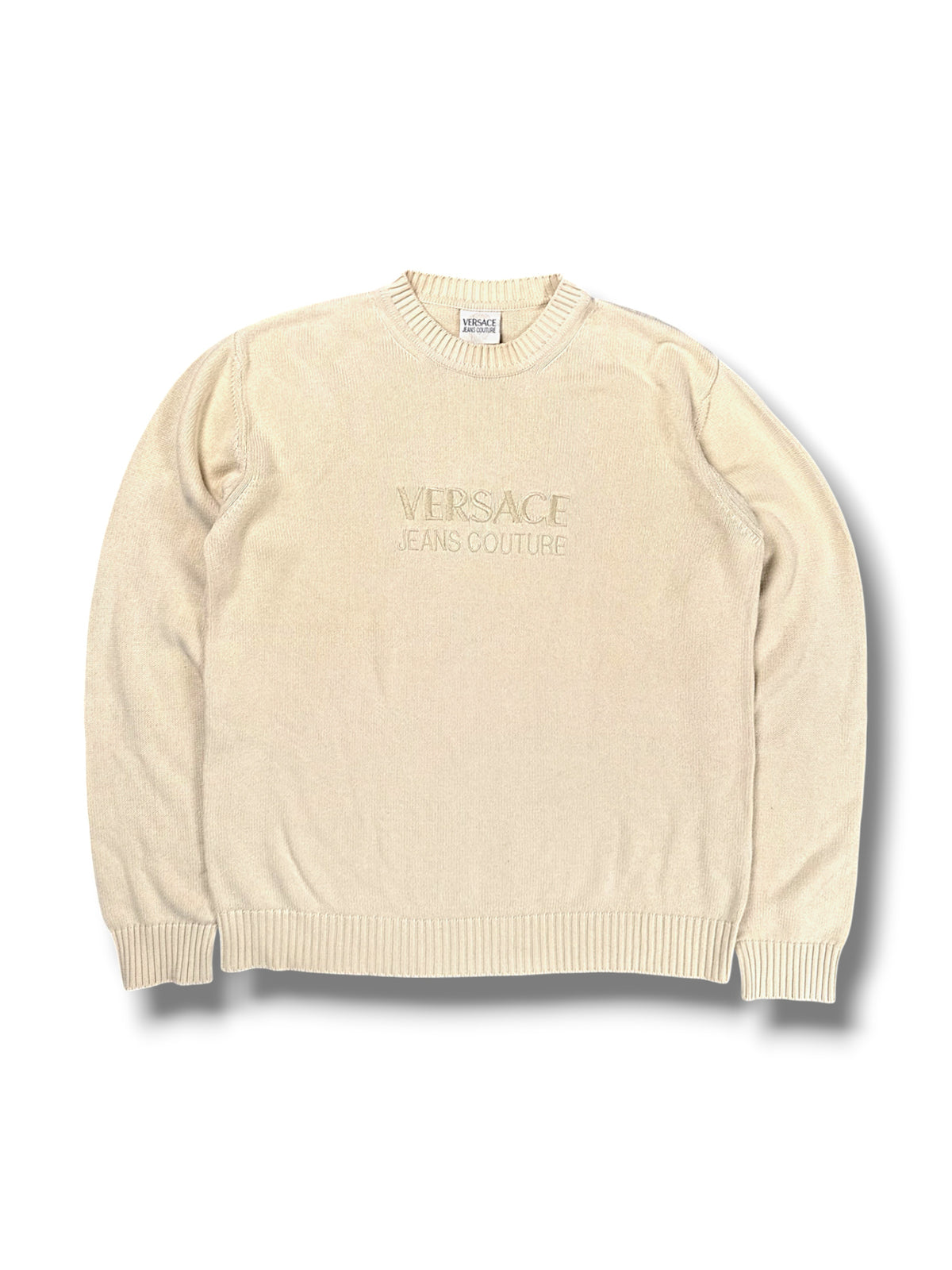 Vintage Versace Jeans Couture „Designer“ Strickpullover (L) – Vorderansicht