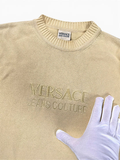 Vintage Versace Jeans Couture „Designer“ Strickpullover (L) – Detailaufnahme 1